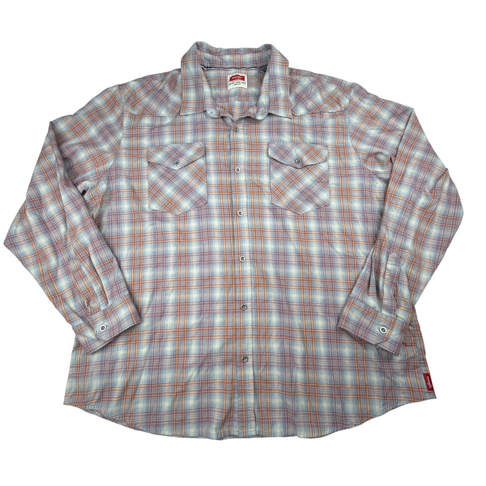 Wrangler Men's 3XL Blue Red Plaid Western Long Sleeve Button Front Stretch Shirt